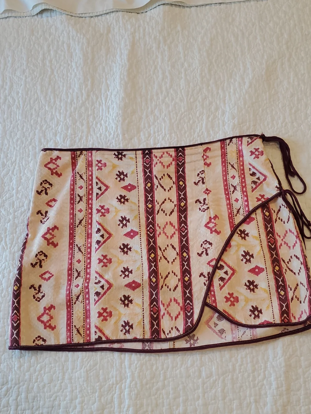 Free People Cream and Burgundy Aztec Mini Skirt